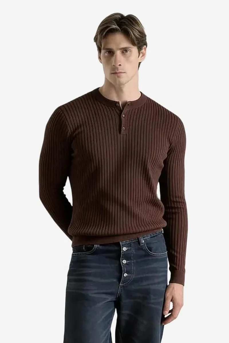 Giesto GIESTO Slim Fit Long Sleeve Button Collar T-Shirt