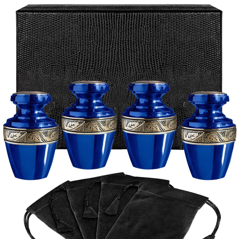 Trupoint Memorials Small Urns for Human Ashes Keepsake Decorative Mini Cremation Urn for Adult Men Women Set of 4 Grecian Blue and Gold