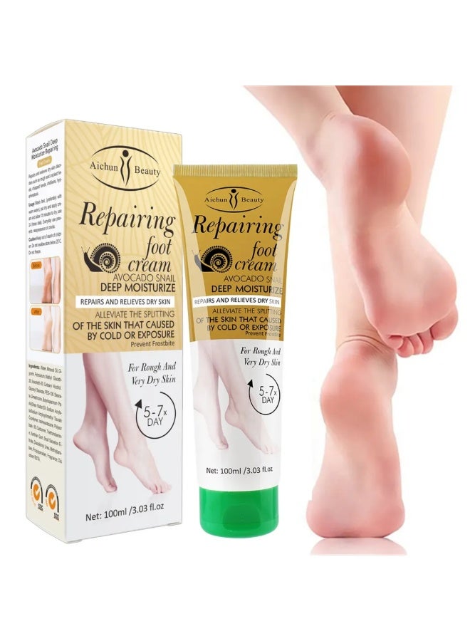 Aichun beauty 100ML Repairing Foot Cream with Avocado And Snail Deep Moisturizing Repairing Relieve Dry Skin Foot Care Cream for Rough And Very Dry Skin Repair Cracked Heels - Image 1