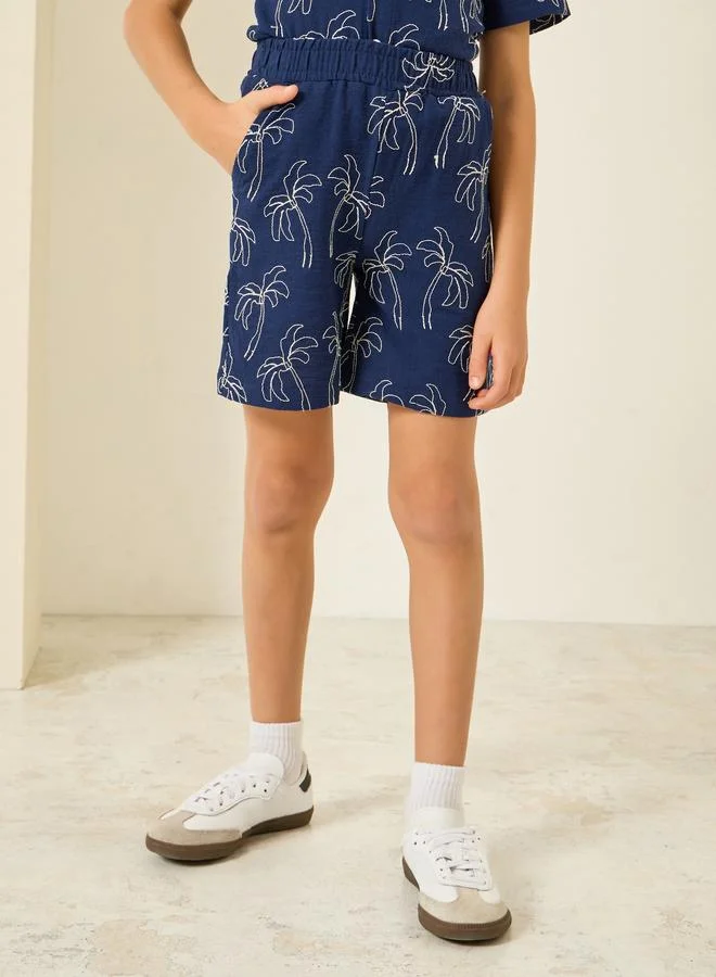 Styli Boys Navy Blue Embroidered Shirt and Shorts Set