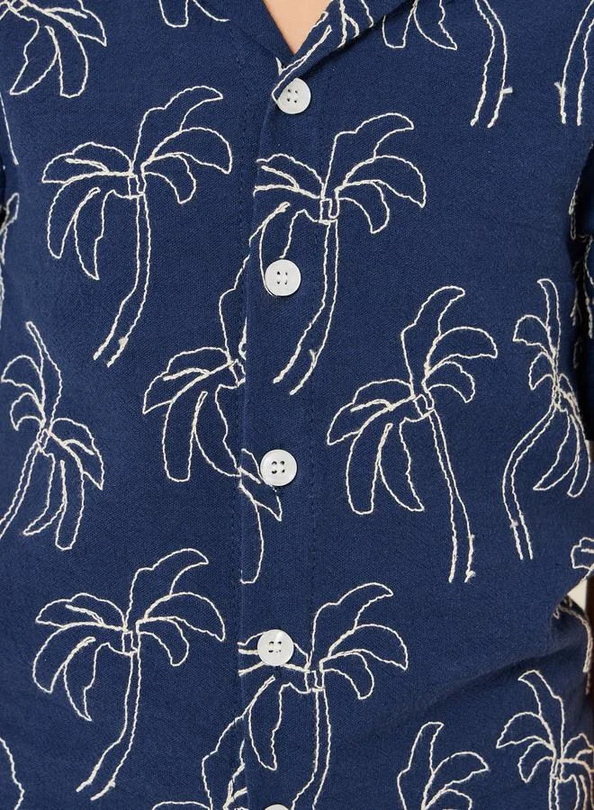 Styli Boys Navy Blue Embroidered Shirt and Shorts Set