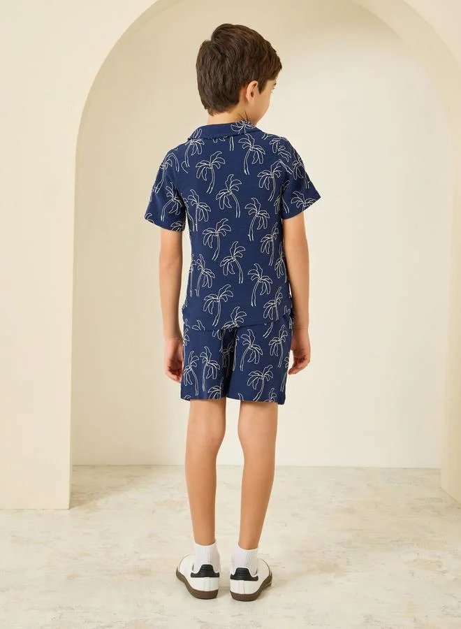 Styli Boys Navy Blue Embroidered Shirt and Shorts Set