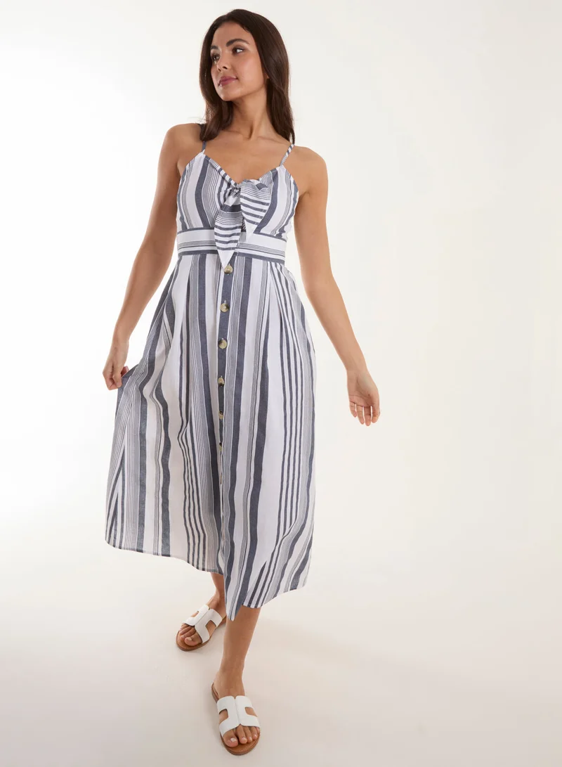 بلو فانيلا فستان ميدي بأزرار وربطة أمامية