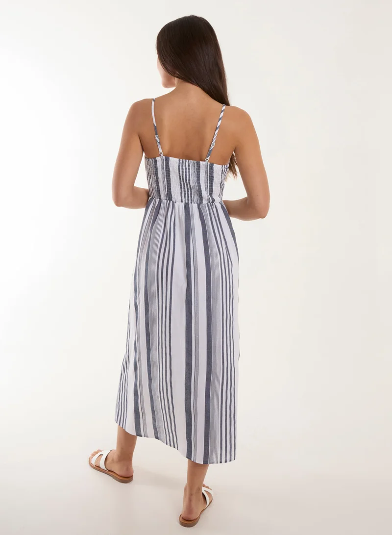 بلو فانيلا فستان ميدي بأزرار وربطة أمامية