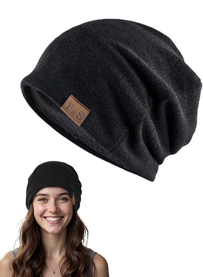 قبعة بيني متراخية للنساء والرجال مع صوف داخلي - Image 1