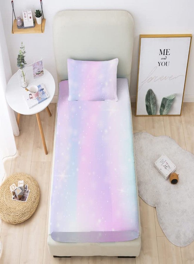 MUSOLEI Colorful Girl Fitted Sheet Set Rainbow Sheet, 3D Rainbow Bedding Set Girls Twin Sheets 2PCS Boho 1 Fitted Sheet with 1 Pillowcase Wrinkle Free Cozy Microfiber Twin Sheets for Girls (T) - Image 1