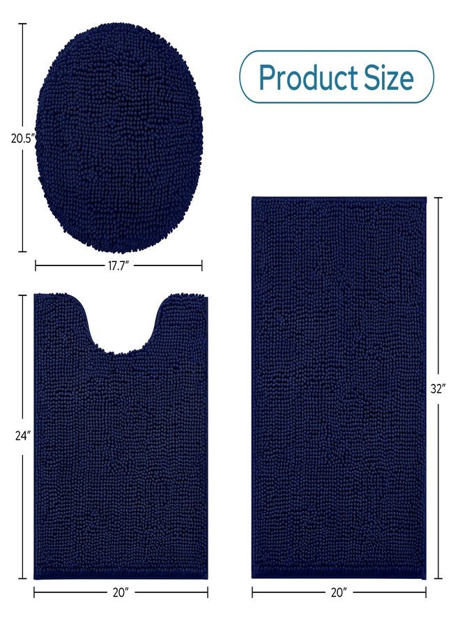 BYSURE Navy Blue Bathroom Rugs Sets 3 Piece with Toilet Lid Cover Non Slip Extra Absorbent Plush Chenille Soft Washable Bath Mats - Image 5