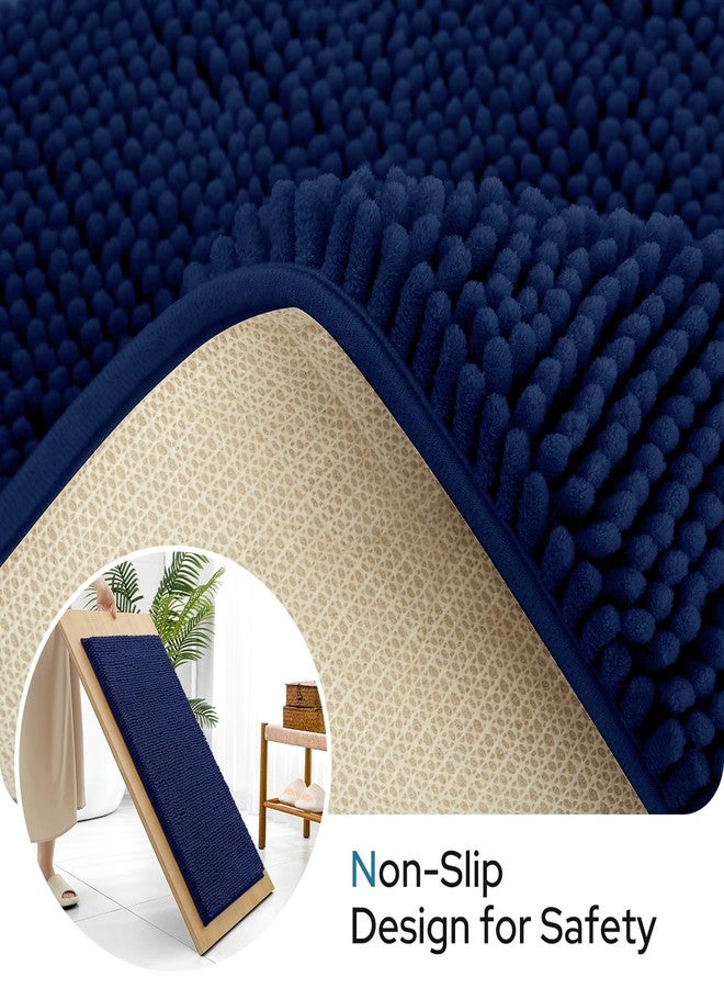 BYSURE Navy Blue Bathroom Rugs Sets 3 Piece with Toilet Lid Cover Non Slip Extra Absorbent Plush Chenille Soft Washable Bath Mats - Image 2