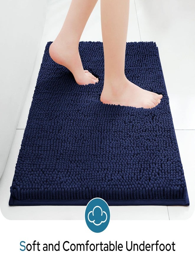 BYSURE Navy Blue Bathroom Rugs Sets 3 Piece with Toilet Lid Cover Non Slip Extra Absorbent Plush Chenille Soft Washable Bath Mats - Image 4