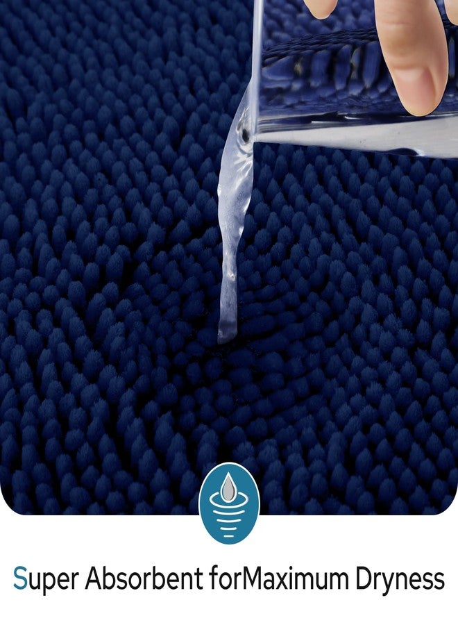 BYSURE Navy Blue Bathroom Rugs Sets 3 Piece with Toilet Lid Cover Non Slip Extra Absorbent Plush Chenille Soft Washable Bath Mats - Image 3