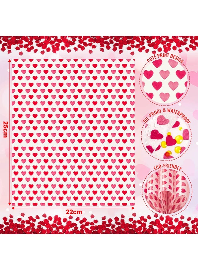 فاصولا 50 قطعة من اوراق الشمع لعيد الحب  ورق ديلي لتغليف الساندويتشات والحلوى والكوكيز  بطانات سلة نزهة مقاومة للماء والزيت بنمط قلب للمطبخ والطعام المصنوع يدويا - Image 2