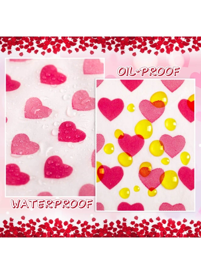 فاصولا 50 قطعة من اوراق الشمع لعيد الحب  ورق ديلي لتغليف الساندويتشات والحلوى والكوكيز  بطانات سلة نزهة مقاومة للماء والزيت بنمط قلب للمطبخ والطعام المصنوع يدويا - Image 3