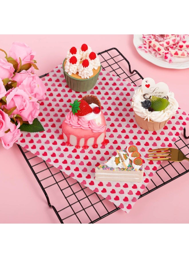 فاصولا 50 قطعة من اوراق الشمع لعيد الحب  ورق ديلي لتغليف الساندويتشات والحلوى والكوكيز  بطانات سلة نزهة مقاومة للماء والزيت بنمط قلب للمطبخ والطعام المصنوع يدويا - Image 4