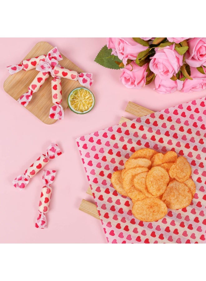 فاصولا 50 قطعة من اوراق الشمع لعيد الحب  ورق ديلي لتغليف الساندويتشات والحلوى والكوكيز  بطانات سلة نزهة مقاومة للماء والزيت بنمط قلب للمطبخ والطعام المصنوع يدويا - Image 5