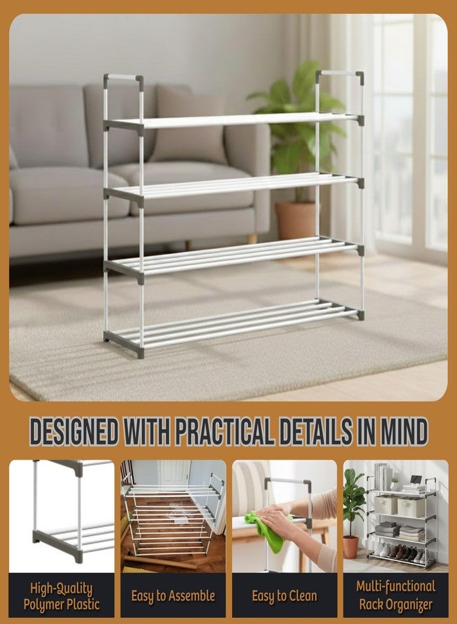 Home-Complete Shoe Rack – 4-Tier Shoe Organizer for Closet, Bathroom, Entryway – Shelf Holds 20 Pairs of Sneakers, Heels, and Boots (White) - Image 5