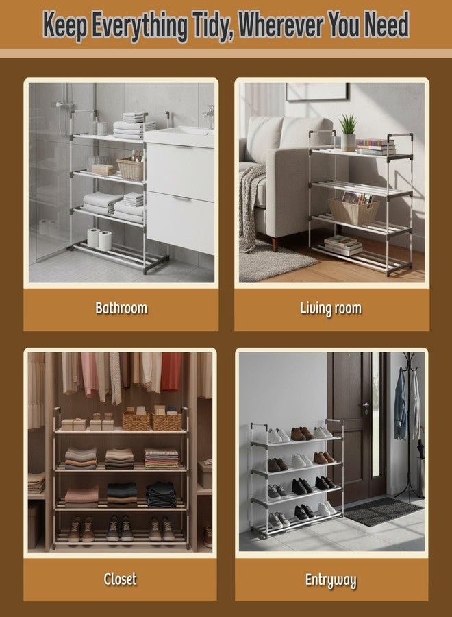 Home-Complete Shoe Rack – 4-Tier Shoe Organizer for Closet, Bathroom, Entryway – Shelf Holds 20 Pairs of Sneakers, Heels, and Boots (White) - Image 4