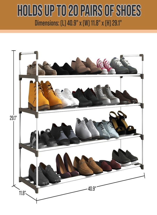 Home-Complete Shoe Rack – 4-Tier Shoe Organizer for Closet, Bathroom, Entryway – Shelf Holds 20 Pairs of Sneakers, Heels, and Boots (White) - Image 3