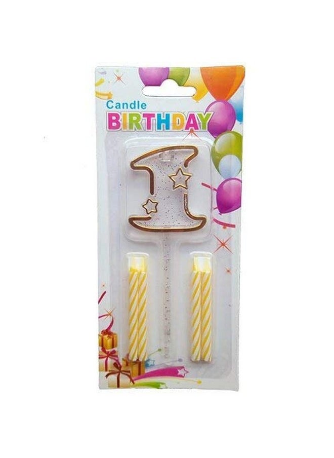 Funcart Funcart Multicolor Transparent Number 1 Cake Topper Candle(4 Candle and 1 Topper) 