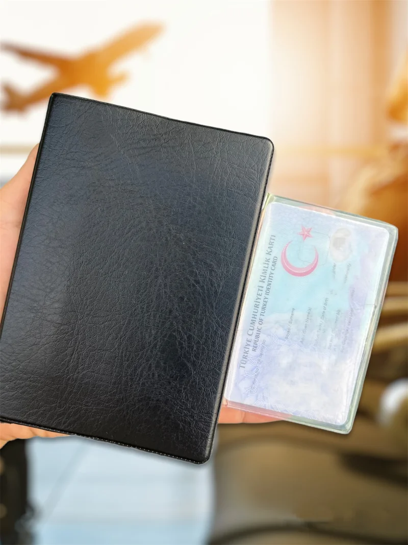 جيمبو 2 Pieces Black and Purple Double Passport Case Vinlex Leather Passport Holder with Extra Pocket Universal New Type