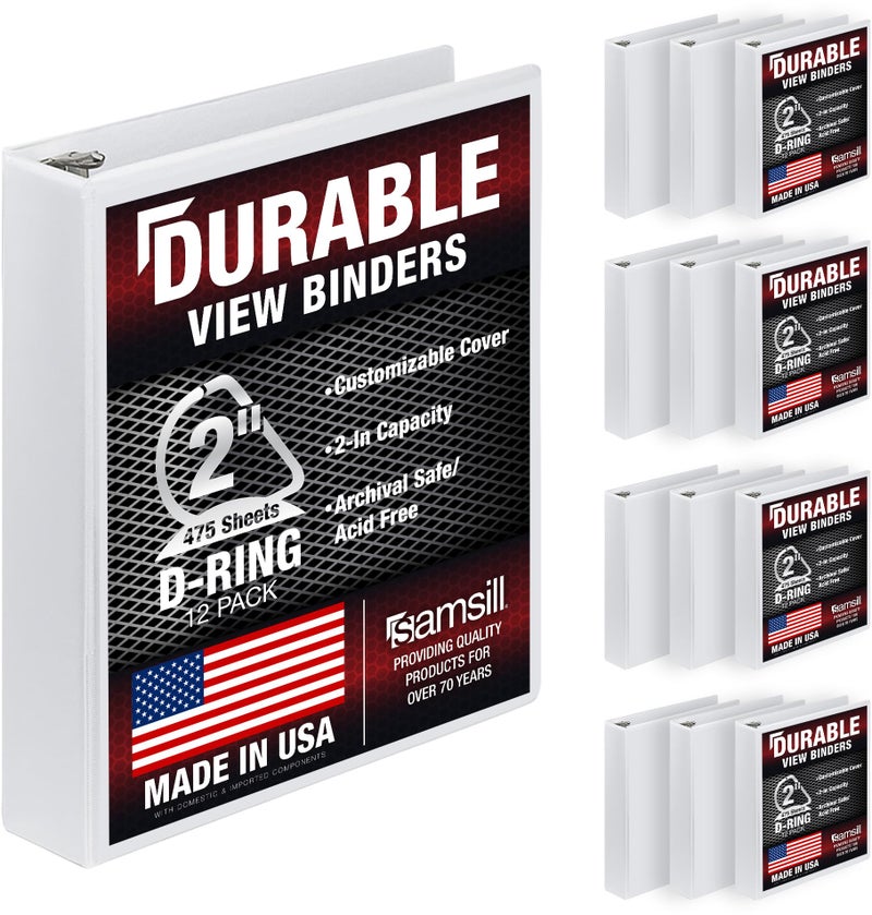 Samsill Durable 2 inch 3 Ring Binder D Ring Binder 100 Recycled Chipboard White 12 Pack - Image 2