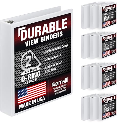 Samsill Durable 2 inch 3 Ring Binder D Ring Binder 100 Recycled Chipboard White 12 Pack - Image 1