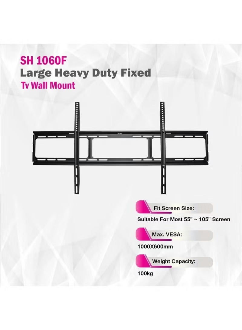 سكيل تك حامل حائط ثابت للتلفزيون SkillTech-SH-1060F شديد التحمل - يدعم أجهزة التلفزيون مقاس 55 بوصة - 105 بوصة، أقصى حمل 100 كجم، VESA 1000 × 600 مم (OLED/LED/LCD/Curved/Plasma)، أسود غير لامع - قوي للغاية للشاشات الكبيرة. - Image 5