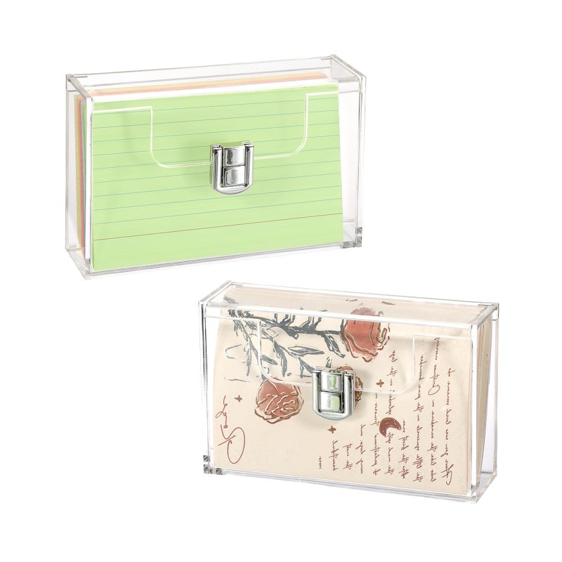 BTSKY 2 Pack Clear Acrylic Index Card Box for 3x5 Inch Cards, Holder Notecard Box Recipe Card Box Plastic Storage Organizer for Filling Index, Note Cards, Flashcards, Recipes - Image 1