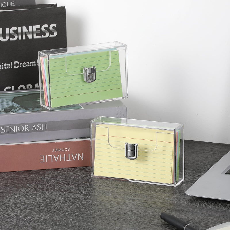 BTSKY 2 Pack Clear Acrylic Index Card Box for 3x5 Inch Cards, Holder Notecard Box Recipe Card Box Plastic Storage Organizer for Filling Index, Note Cards, Flashcards, Recipes - Image 2