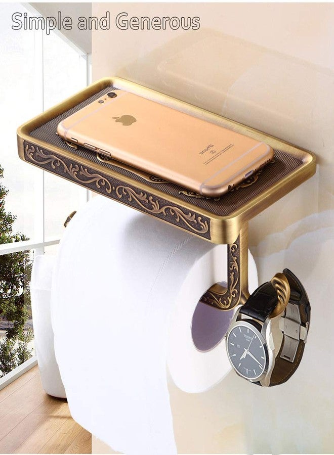 Fredysu Bronze Toilet Paper Holder, Antique Brass Toilet Paper Towel Holder, Premium Wall Mounted Bathroom Paper Holde with Shelf and Hook - Image 2