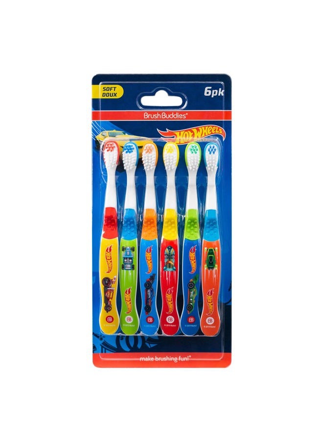 Brush Buddies Hot Wheels Toothbrush for Kids, Kids Toothbrushes, Toothbrush Pack, Soft Bristles for Kids, Toddler Ages 2-4, 6PK - Image 1