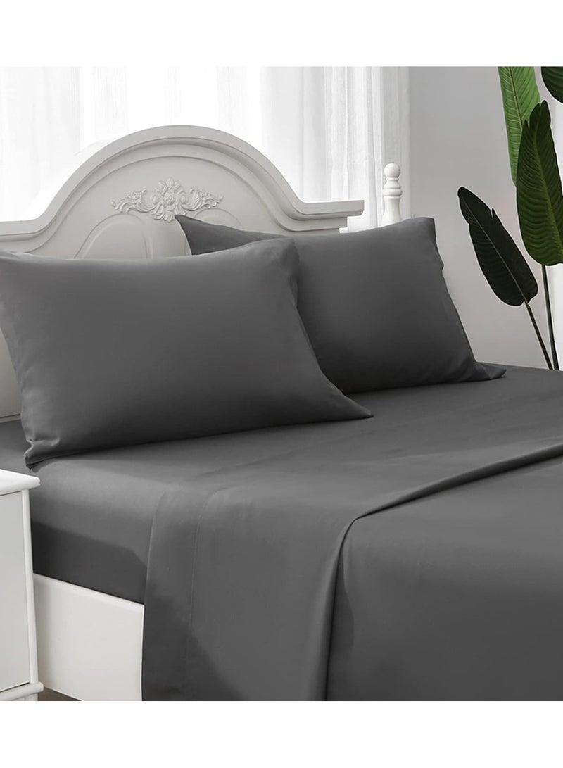 CONTEXT Twin Size Dark Gray Soft Wrinkle Free Microfiber 4 Piece Set Fitted Sheet Bed Sheet with Pillow Cover - Image 1