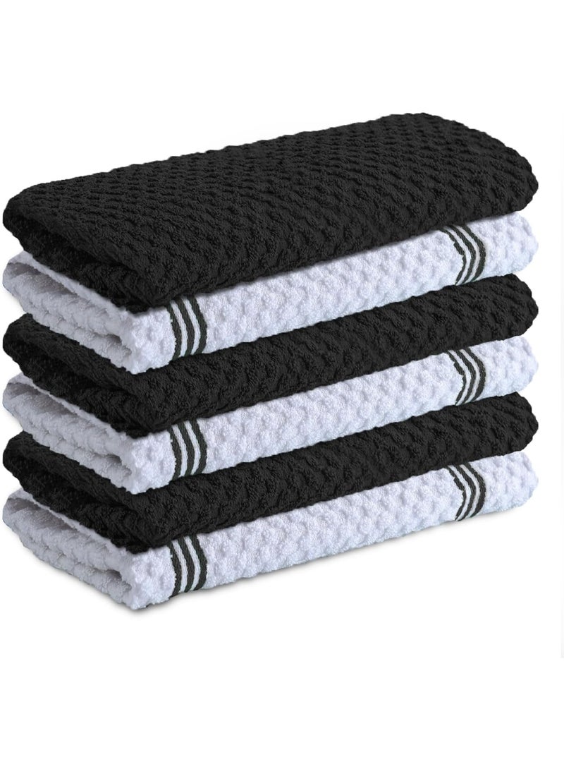 Soofam Premium Kitchen Towels – Pack of 6, 100% Cotton 40cm x 64cm Absorbent Dish Towels - 425 GSM Tea Towel, Terry Kitchen Dishcloth Towels- Black Dish Cloth. - Image 1