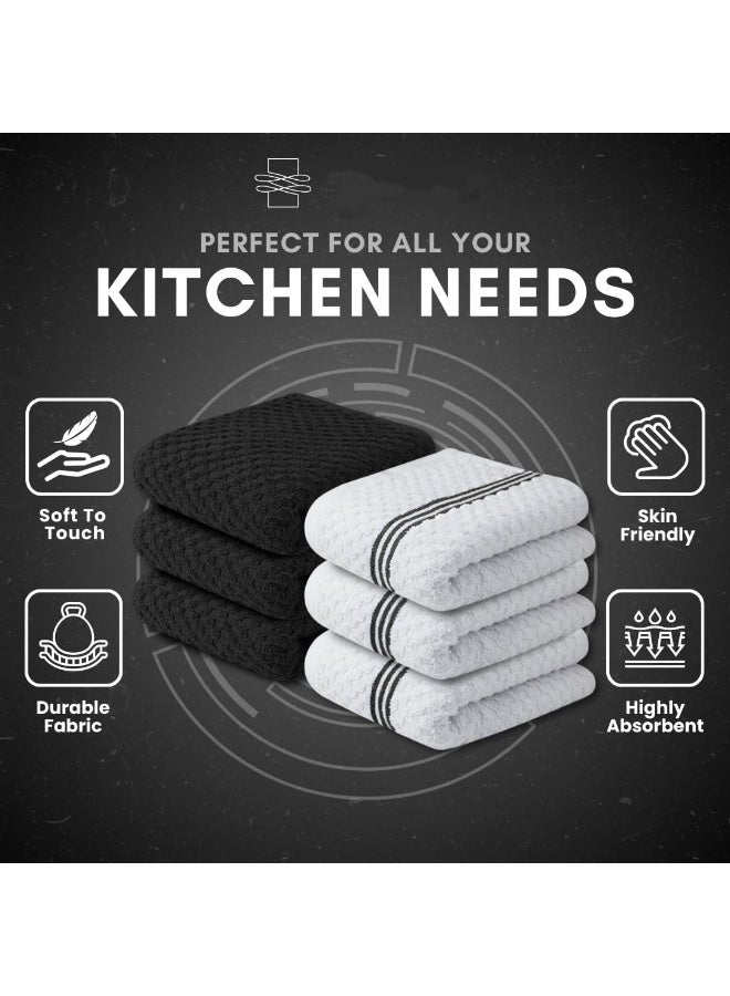 Soofam Premium Kitchen Towels – Pack of 6, 100% Cotton 40cm x 64cm Absorbent Dish Towels - 425 GSM Tea Towel, Terry Kitchen Dishcloth Towels- Black Dish Cloth. - Image 5