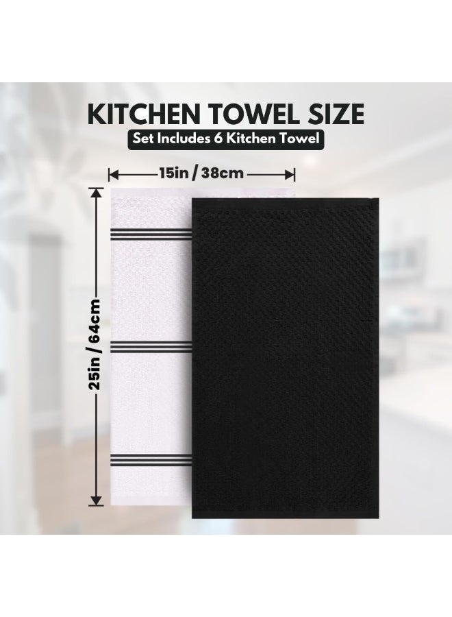 Soofam Premium Kitchen Towels – Pack of 6, 100% Cotton 40cm x 64cm Absorbent Dish Towels - 425 GSM Tea Towel, Terry Kitchen Dishcloth Towels- Black Dish Cloth. - Image 4