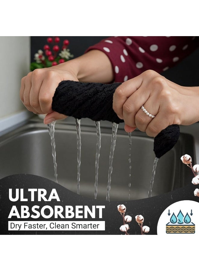 Soofam Premium Kitchen Towels – Pack of 6, 100% Cotton 40cm x 64cm Absorbent Dish Towels - 425 GSM Tea Towel, Terry Kitchen Dishcloth Towels- Black Dish Cloth. - Image 3