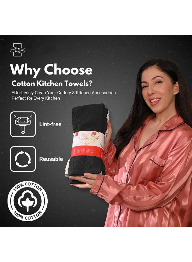 Soofam Premium Kitchen Towels – Pack of 6, 100% Cotton 40cm x 64cm Absorbent Dish Towels - 425 GSM Tea Towel, Terry Kitchen Dishcloth Towels- Black Dish Cloth. - Image 2