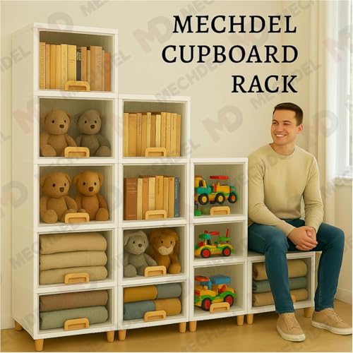 mechdel Cupboard Rack for Clothes Plastic Cabinet for Storages Foldable Wardrobe for Clothes Plastic Cloth Rack for Storages Clothe Storage (Cupboard Rack-1 Door - Transparent, 6+6 (Set)) - Image 3