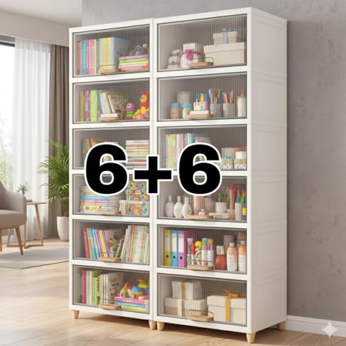 mechdel Cupboard Rack for Clothes Plastic Cabinet for Storages Foldable Wardrobe for Clothes Plastic Cloth Rack for Storages Clothe Storage (Cupboard Rack-1 Door - Transparent, 6+6 (Set)) - Image 2