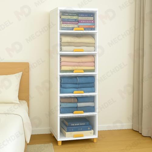 mechdel Cupboard Rack for Clothes Plastic Cabinet for Storages Foldable Wardrobe for Clothes Plastic Cloth Rack for Storages Clothe Storage (Cupboard Rack-1 Door - Transparent, 6+6 (Set)) - Image 5