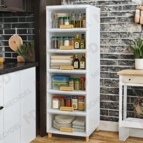 mechdel Cupboard Rack for Clothes Plastic Cabinet for Storages Foldable Wardrobe for Clothes Plastic Cloth Rack for Storages Clothe Storage (Cupboard Rack-1 Door - Transparent, 6+6 (Set)) - Image 4