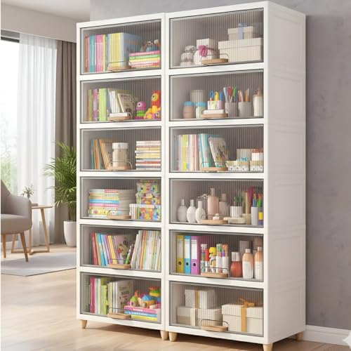 mechdel Cupboard Rack for Clothes Plastic Cabinet for Storages Foldable Wardrobe for Clothes Plastic Cloth Rack for Storages Clothe Storage (Cupboard Rack-1 Door - Transparent, 6+6 (Set)) - Image 1