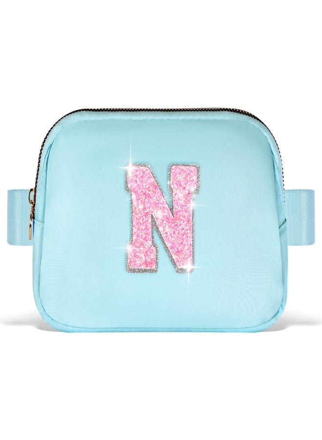 Uygafly Small Waist Fanny Pack Belt Bag for Girls Women Crossbody with Initial, Blue, 7.8" x 5" x 1.37", N - Image 1