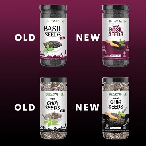 NutroVally Chia Seeds & Basil Seeds combo 400g|seeds combo pack (200g each)|High in Omega-3, Fiber & Protein| Chia seeds| Sabja seeds| combo pack |Supports Digestion, Hydration, Weight loss|Vegan - Image 2