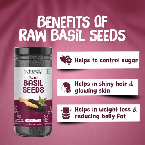 NutroVally Chia Seeds & Basil Seeds combo 400g|seeds combo pack (200g each)|High in Omega-3, Fiber & Protein| Chia seeds| Sabja seeds| combo pack |Supports Digestion, Hydration, Weight loss|Vegan - Image 3