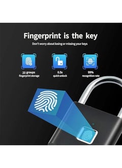 Generic Fingerprint Padlock, Smart Pad Lock Small Portable Padlock with USB Charging, Waterproof Locker Lock, Rust-Proof Fingerprint Lock for Locker, Luggage, Gym, Suitcas, School, Bike (Black)  - Image 2