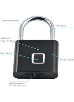 Generic Fingerprint Padlock, Smart Pad Lock Small Portable Padlock with USB Charging, Waterproof Locker Lock, Rust-Proof Fingerprint Lock for Locker, Luggage, Gym, Suitcas, School, Bike (Black)  - Image 3