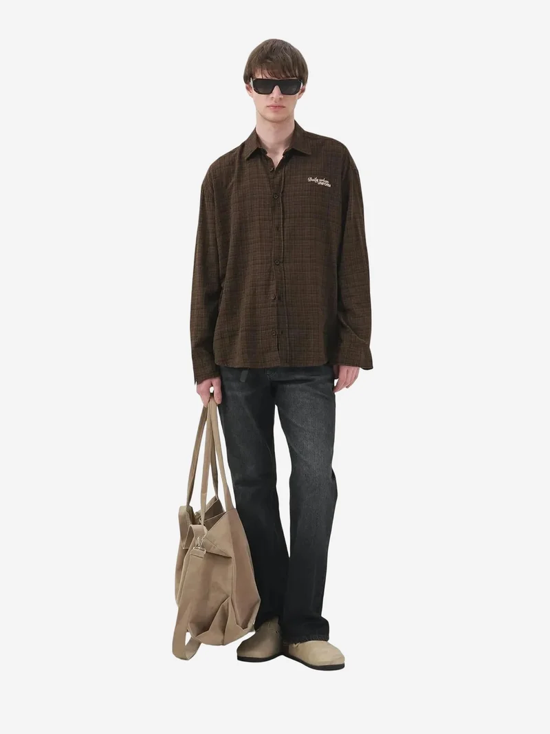 Giesto Beaver Brown GIESTO Men's Relaxed Fit Plaid Poplin Shirt for Men | Best Price UAE