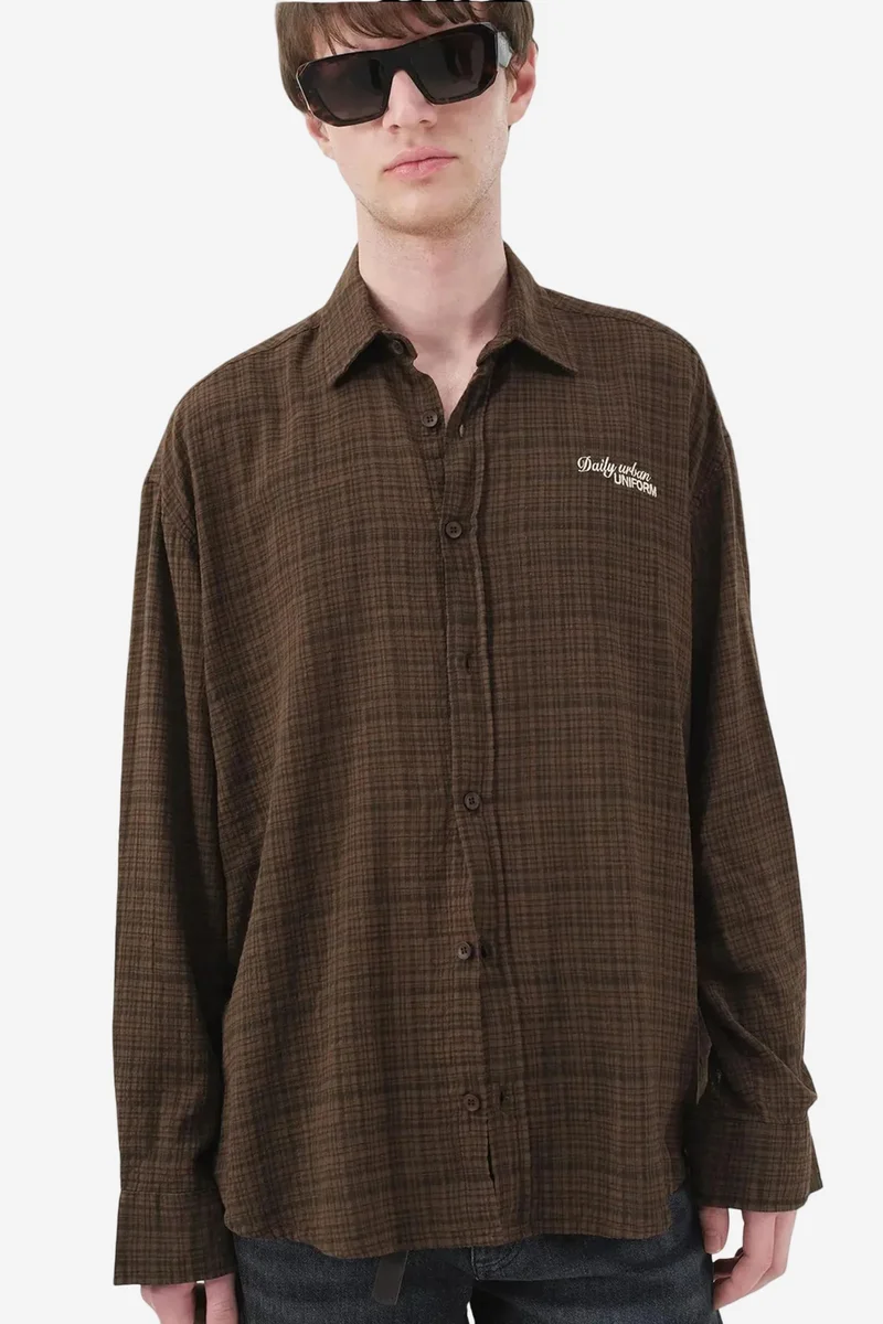 Giesto Beaver Brown GIESTO Men's Relaxed Fit Plaid Poplin Shirt for Men | Best Price UAE