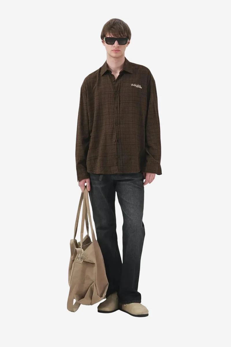 Giesto Beaver Brown GIESTO Men's Relaxed Fit Plaid Poplin Shirt for Men | Best Price UAE