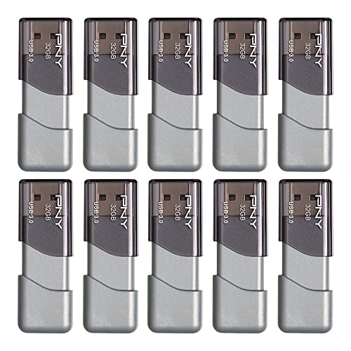 PNY 32GB Turbo Attaché 3 USB 3.0 Flash Drive, Silver (Pack of 10) - Image 1